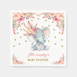 Bohemisches Elephant Pink Gold Floral Paper Napkin Serviette