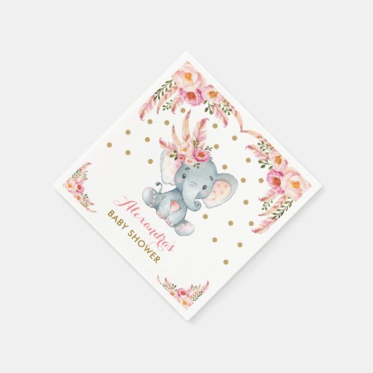 Bohemisches Elephant Pink Gold Floral Paper Napkin Serviette (Ecke)