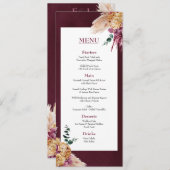 Bohemisches Fall Burgund Floral Wedding Flat Menu Menükarte (Vorne/Hinten)