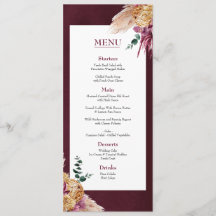 Bohemisches Fall Burgund Floral Wedding Flat Menu