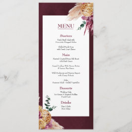 Bohemisches Fall Burgund Floral Wedding Flat Menu Menükarte