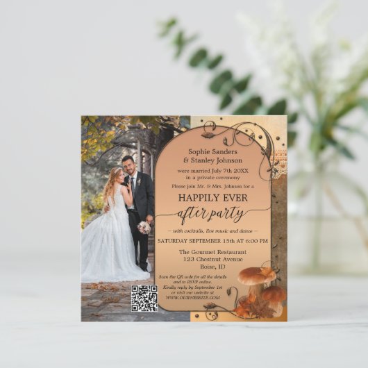 Bohemisches Fall QR Code Foto nach Hochzeit Einladung (Stehend Vorderseite)