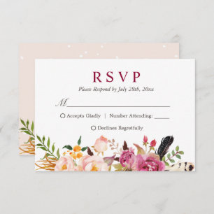 Bohemisches Feather Rustikale Floral Boho UAWG RSVP Karte