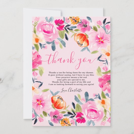 Bohemisches, fett geblümtes Brautparty Dankeskarte (Vorderseite)