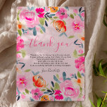 Bohemisches, fett geblümtes Brautparty Dankeskarte<br><div class="desc">Bohemisches florales Brautparty Aquarell Dankeschön-Karte mit handgemalten hellen Blüten Rosa,  Orange,  Gelb Blumen und grünen Eukalyptus-Blätter und Indigofolien mit einem modernen Skript-Bürste Schriftart auf pastellrot Rosa. Die perfekte Brautbar lädt zum Frühling und Sommer,  zum Party im Garten und im Freien ein.</div>