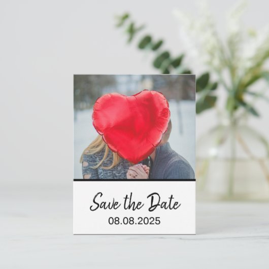 Bohemisches fett Modernes Foto Weiß Save the Date Postkarte (Stehend Vorderseite)