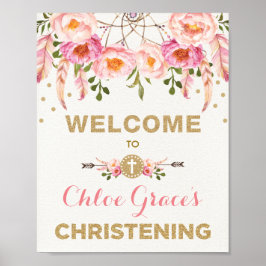 Bohemisches florales Christening Rosa und Gold Wil Poster