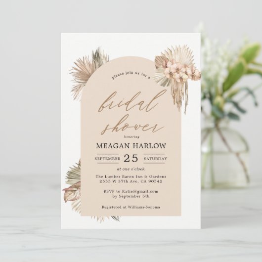 Bohemisches getrocknetes Palm-Blätter-Brautparty Einladung (Stehend Vorderseite)