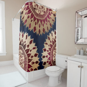 Bohemisches Gold Navy Burgundy Hand Drawn Mandala Duschvorhang