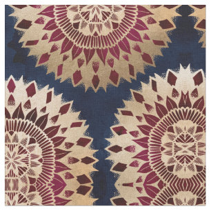 Bohemisches Gold Navy Burgundy Hand Drawn Mandala Stoff