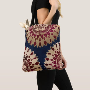 Bohemisches Gold Navy Burgundy Hand Drawn Mandala Tasche