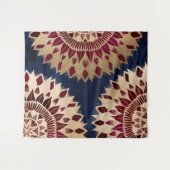 Bohemisches Gold Navy Burgundy Hand Drawn Mandala Wandteppich (Vorderseite (Horizontal))