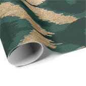 Bohemisches goldwaldgrünes Ikat-Muster Geschenkpapier (Rolleneckpunkt)