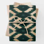 Bohemisches goldwaldgrünes Ikat-Muster Geschenkpapier Set (Beispiel)
