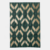 Bohemisches goldwaldgrünes Ikat-Muster Geschirrtuch (Vertikal)