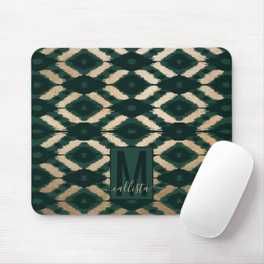 Bohemisches goldwaldgrünes Ikat-Muster Mousepad (Mit Mouse)