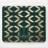 Bohemisches goldwaldgrünes Ikat-Muster Mousepad (Vorne)