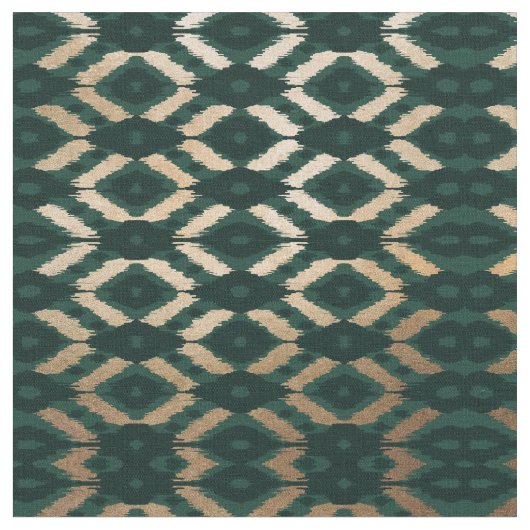 Bohemisches goldwaldgrünes Ikat-Muster Stoff (Nahaufnahme)