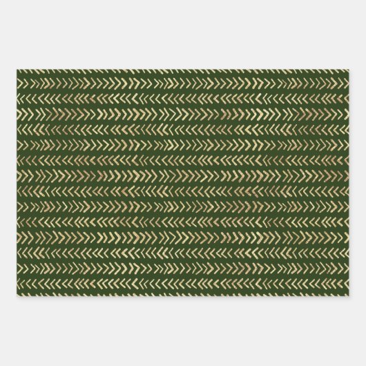 Bohemisches Green Gold Xmas Muster Geschenkpapier Set (Vorderseite 3)