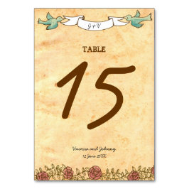 Bohemisches Herz, Rose, Vögel und Bannerhochzeit Tischnummer