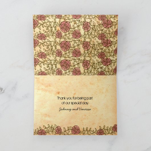 Bohemisches Herz, Rosen, Vögel u. Fahnen-Hochzeit Dankeskarte (Innenseite)