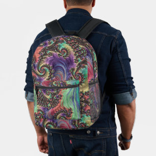 Bohemisches Hippie Colorful Jewel Tone Fraktal Art Bedruckter Rucksack