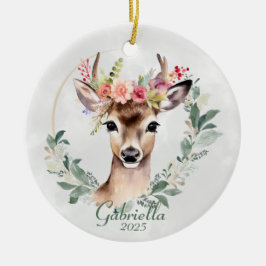 Bohemisches Hirsch mit Blumenkrone Keramik Ornament