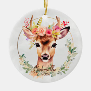 Bohemisches Hirsch mit Blumenkrone Keramik Ornament