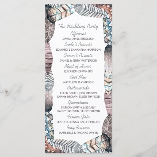 Bohemisches Hochzeitsprogramm für moderne Tribal F Programm (Rückseite)