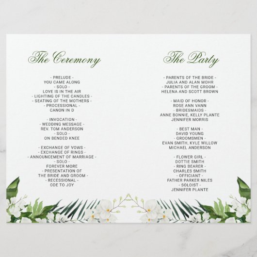 Bohemisches Hochzeitsprogramm für Orchideen (Rückseite)