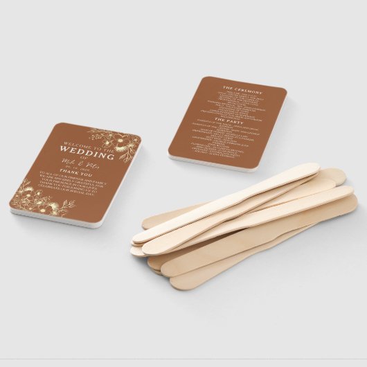 Bohemisches Hochzeitsprogramm für Terracotta Fächer (Non-assembled)