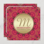Bohemisches indisches Abendessen in Red+Gold Party Einladung (Vorne/Hinten)