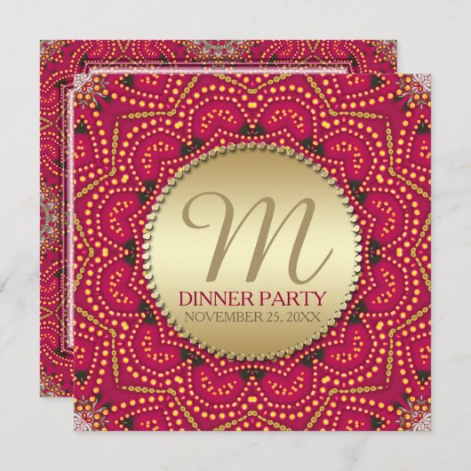Bohemisches indisches Abendessen in Red+Gold Party Einladung (Vorne/Hinten)