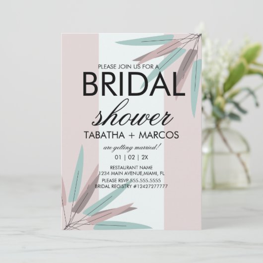 BOHEMISCHES Leaf Tribal Brautparty Rosa Aquamarin Einladung (Stehend Vorderseite)
