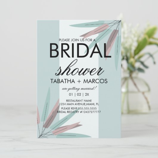 BOHEMISCHES Leaf Tribal Brautparty Rosa Aquamarine Einladung (Stehend Vorderseite)