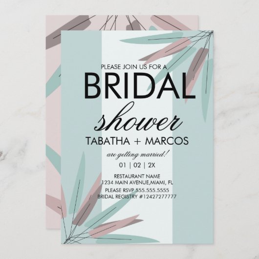 BOHEMISCHES Leaf Tribal Brautparty Rosa Aquamarine Einladung (Vorne/Hinten)