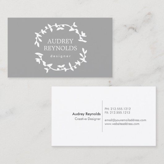 BOHEMISCHES LEAF-WREATH-LOGO auf GRAY Visitenkarte (Vorne/Hinten)