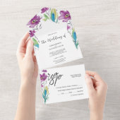 Bohemisches Lila Blau Wildblumen All In One Einladung (Abreißen)