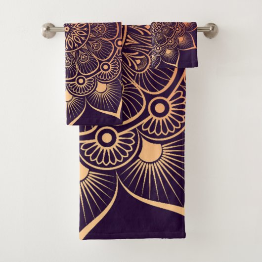 Bohemisches Lila Peach Mandala Badetuch Set (Insitu)