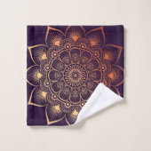 Bohemisches Lila Peach Mandala Badetuch Set (Waschlappen)