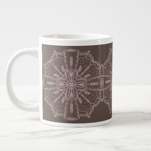 Bohemisches Mandala Blumenrot Rosa Braun Kunst Jumbo-Tasse (Links)