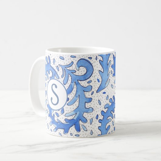 Bohemisches Mit Monogramm Blau und Weiß - personal Kaffeetasse (Vorderseite Links)