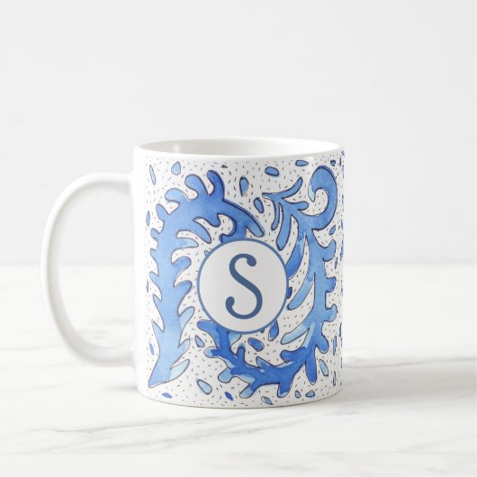 Bohemisches Mit Monogramm Blau und Weiß - personal Kaffeetasse (Links)
