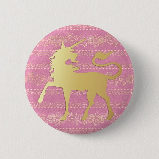 Bohemisches Muster und Einhorn aus Gold und Rosa Button (Vorderseite)