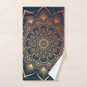 Bohemisches Navy Blue Peach Mandala Badetuch Set (Handtuch)