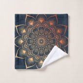 Bohemisches Navy Blue Peach Mandala Badetuch Set (Waschlappen)