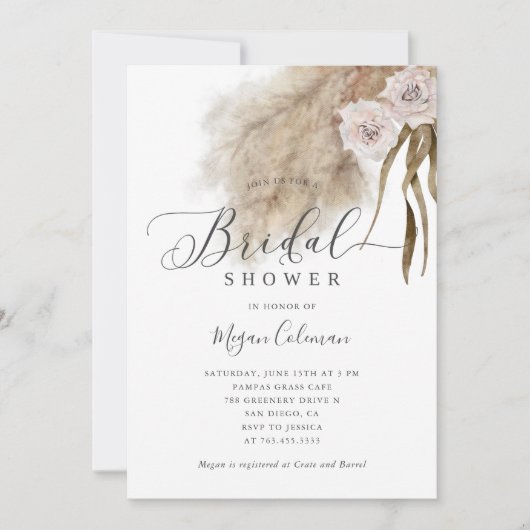 Bohemisches Pampas Grass Brautparty Einladung (Vorderseite)