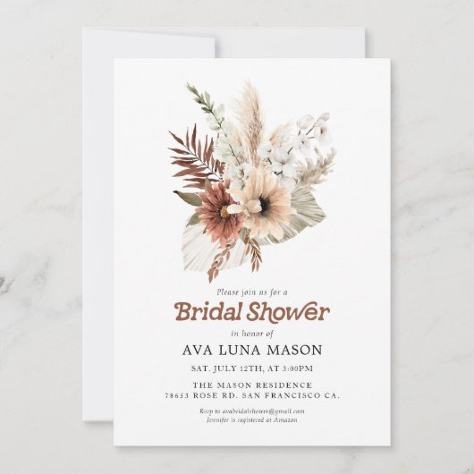 Bohemisches Pampas Grass Brautparty Einladung (Vorderseite)