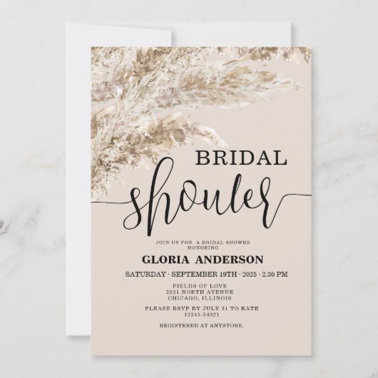 Bohemisches Pampas Grass Fall Brautparty Einladung (Vorderseite)