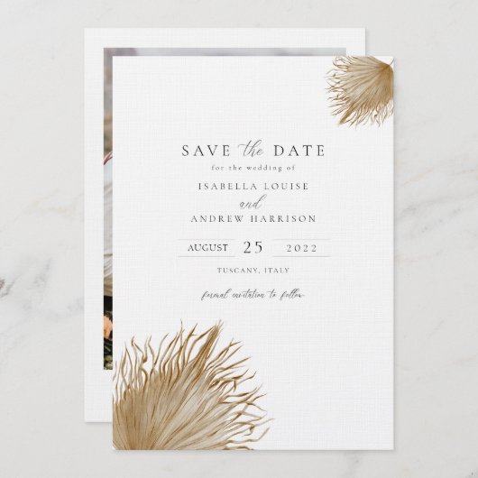 Bohemisches Pampas Grass Foto Save the Date Einladung (Vorne/Hinten)